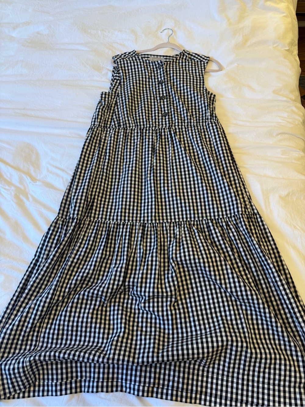 Everlane Black and White Gingham Tiered Midi Dress - Picture 3 of 7